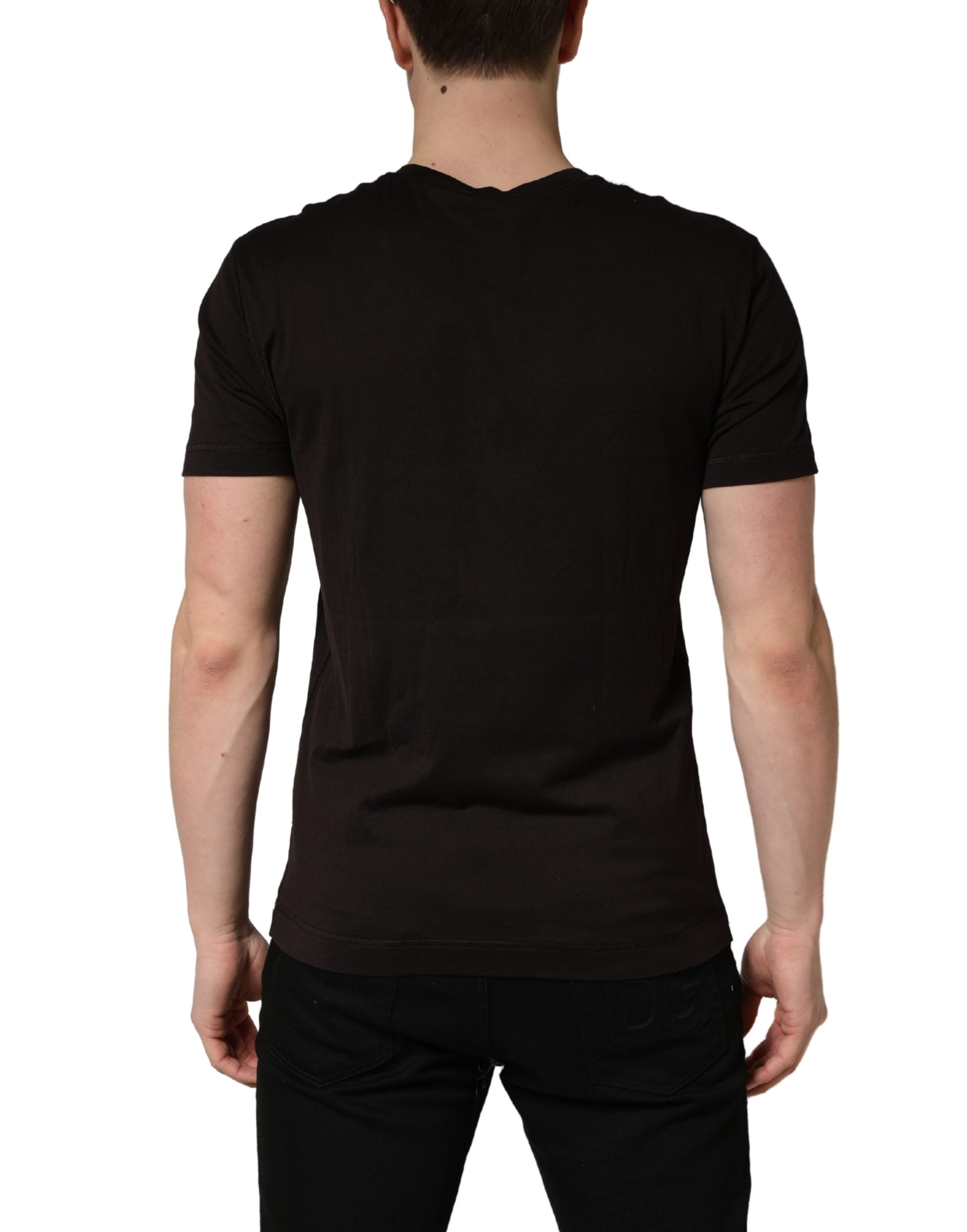 Dolce & Gabbana Brown Logo Embroidered Men Crew Neck Men's T-shirt (Pre-Owned)