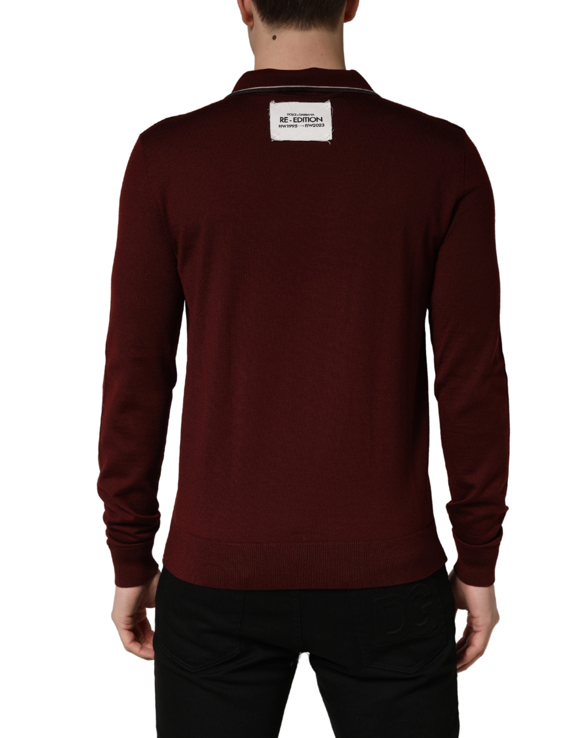 Dolce & Gabbana Maroon Re-Edition Wool Long Sleeves Men's T-shirt