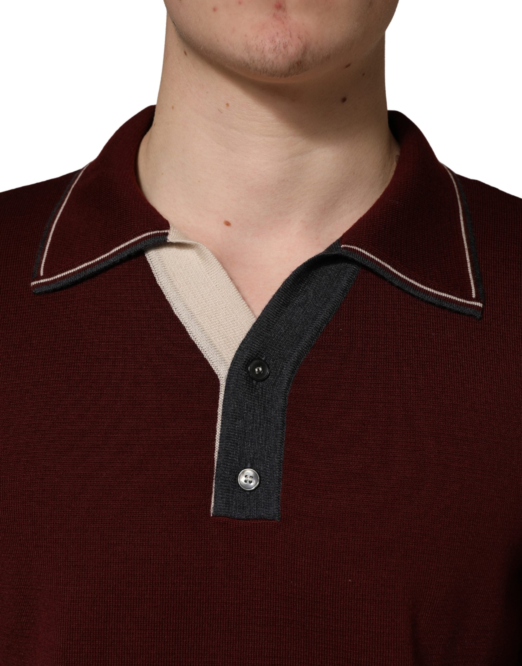 Dolce & Gabbana Maroon Re-Edition Wool Long Sleeves Men's T-shirt