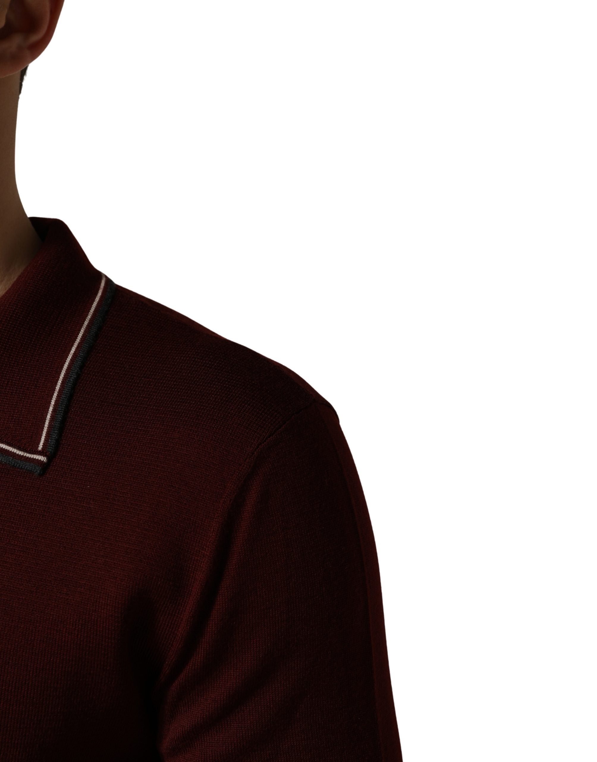 Dolce & Gabbana Maroon Re-Edition Wool Long Sleeves Men's T-shirt