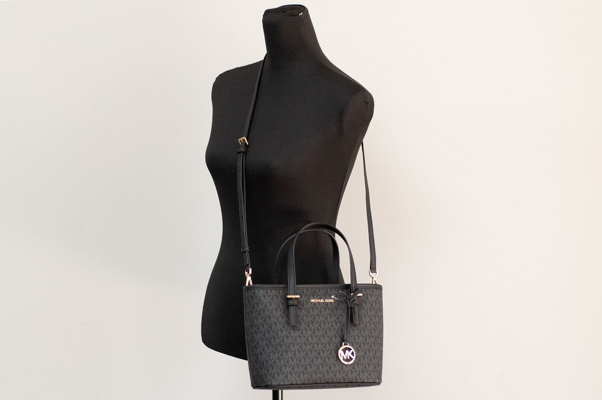 Michael Kors Michael Kors XS Carry All Jet Set Travel Womens Tote (BLACK SIG/GOLD)