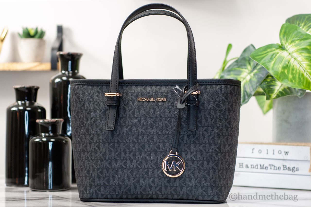 Michael Kors Michael Kors XS Carry All Jet Set Travel Womens Tote (BLACK SIG/GOLD)