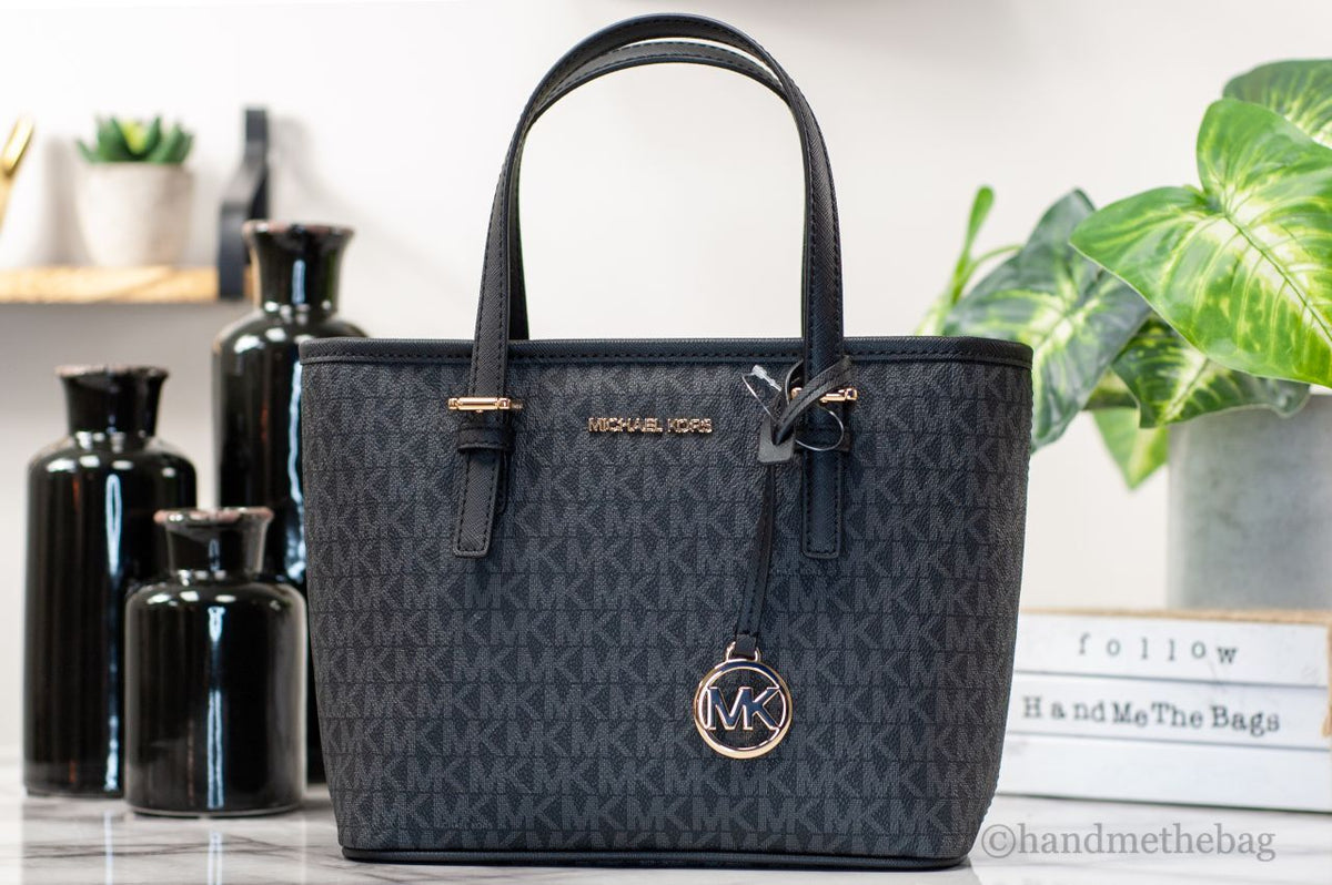 Michael Kors Michael Kors XS Carry All Jet Set Travel Womens Tote (BLACK SIG/GOLD)