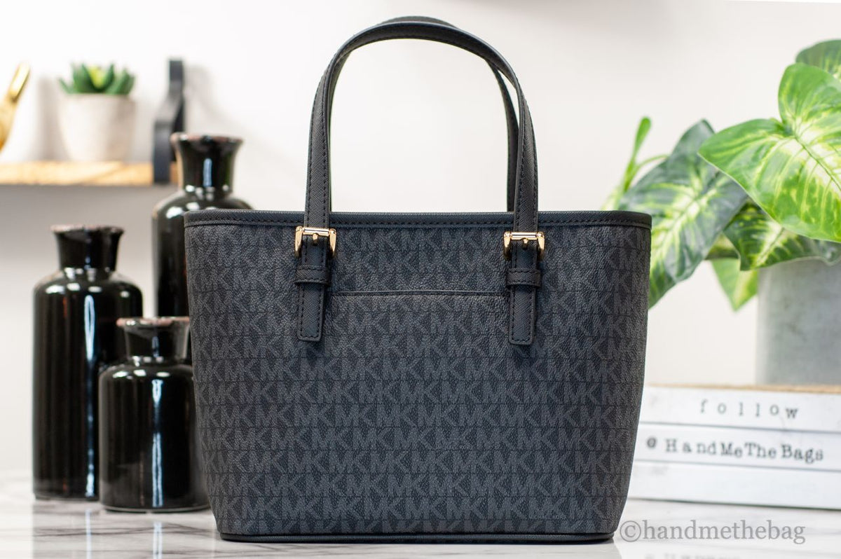 Michael Kors Michael Kors XS Carry All Jet Set Travel Womens Tote (BLACK SIG/GOLD)