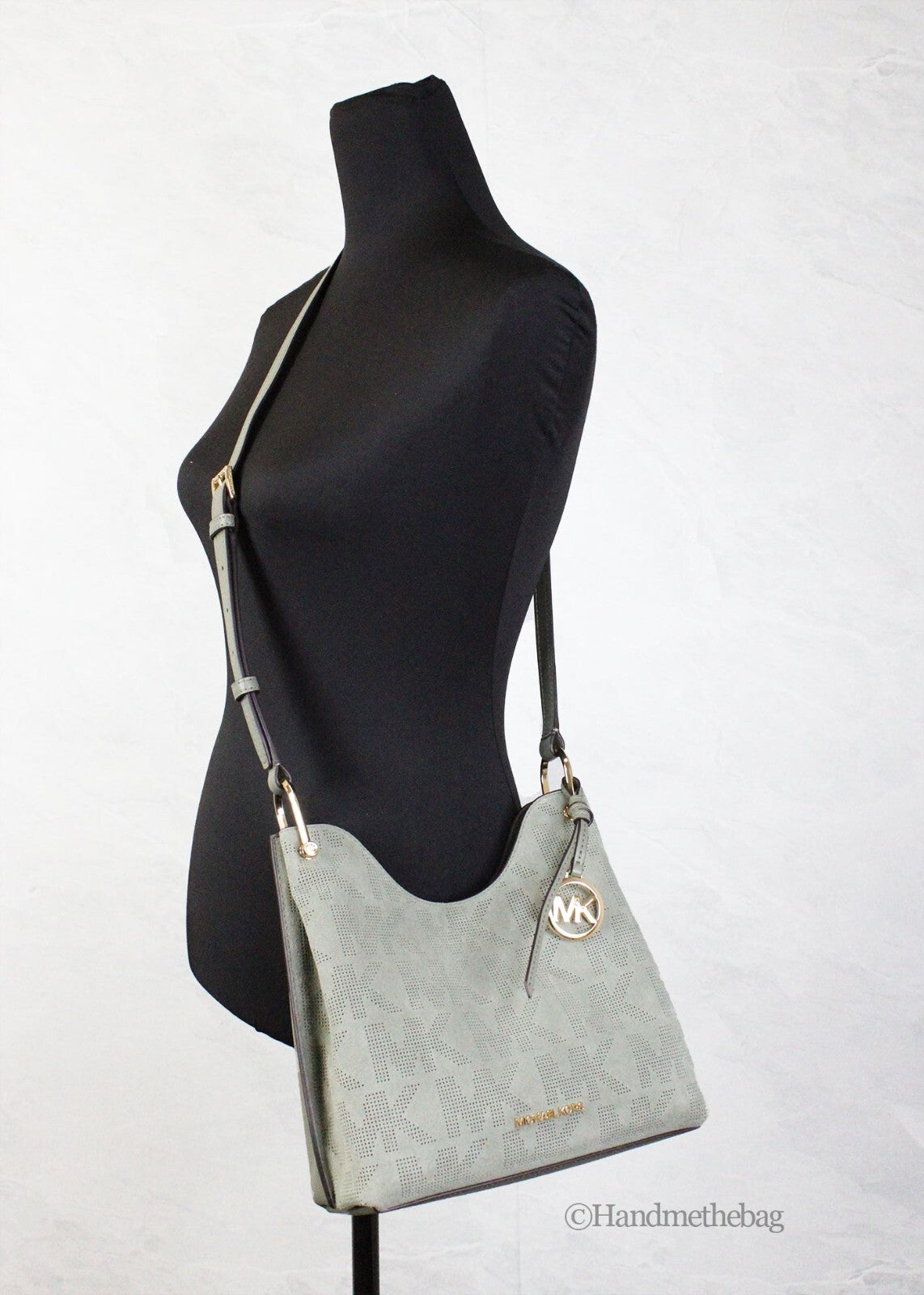 Michael Kors Michael Kors Joan Small Green Perforated Suede Leather Slouchy Messenger Women's Handbag