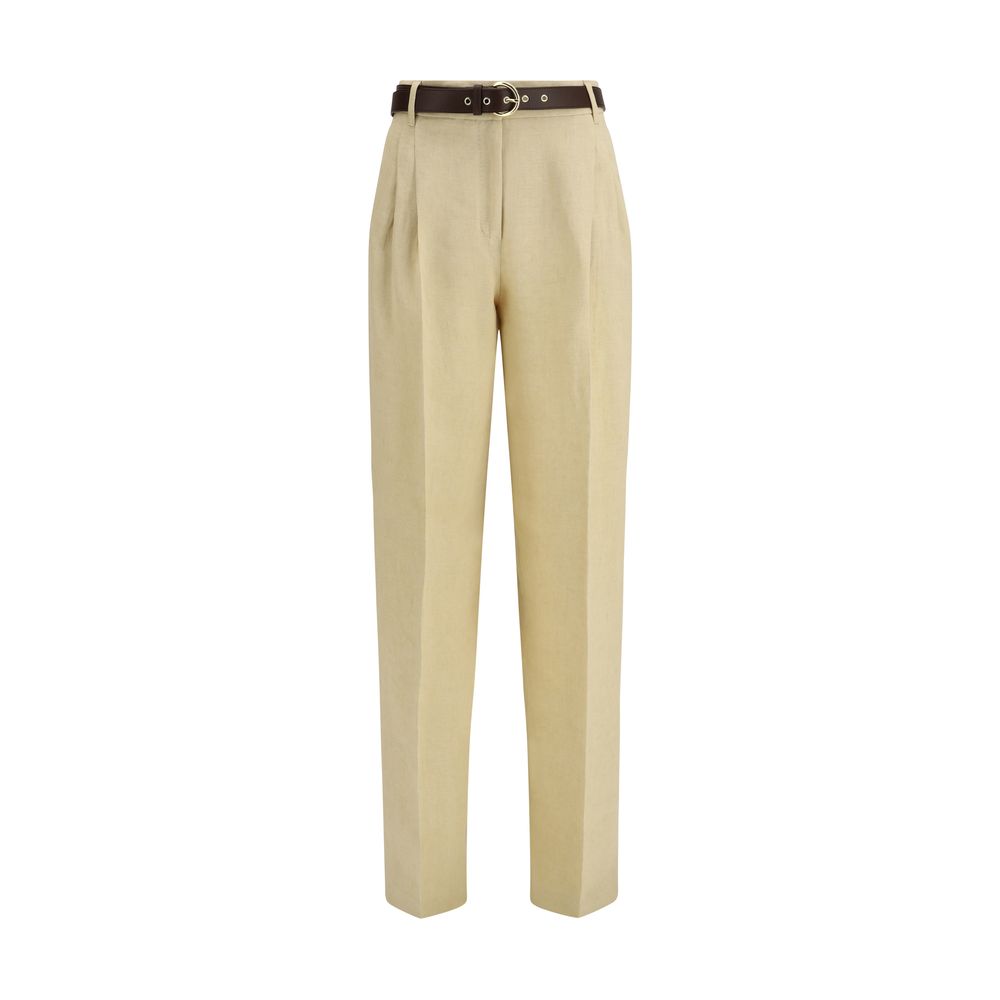 Max Mara Beige Linen Casual Women's Pants