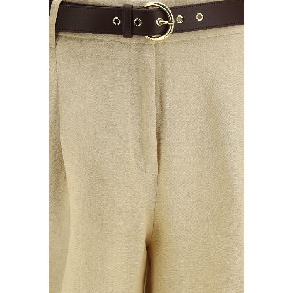 Max Mara Beige Linen Casual Women's Pants