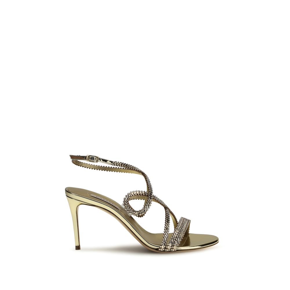 Casadei Gold Calf Leather Bos Taurus Stiletto Heel Women's Sandals