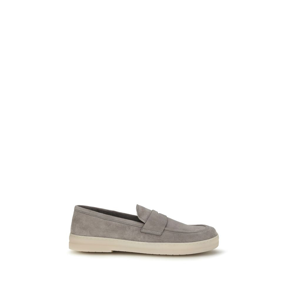 Prada Gray Calf Leather Bos Taurus Slip-On Men's Loafers