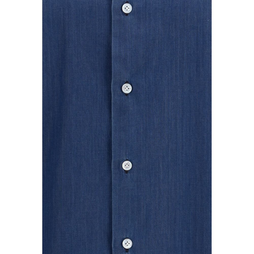 Finamore Blue Cotton Men's Shirt