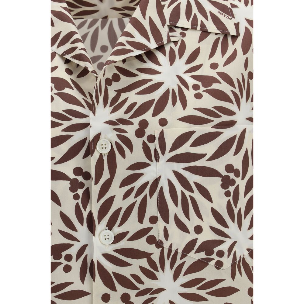Prada Brown Cotton Pattern Men's Shirt