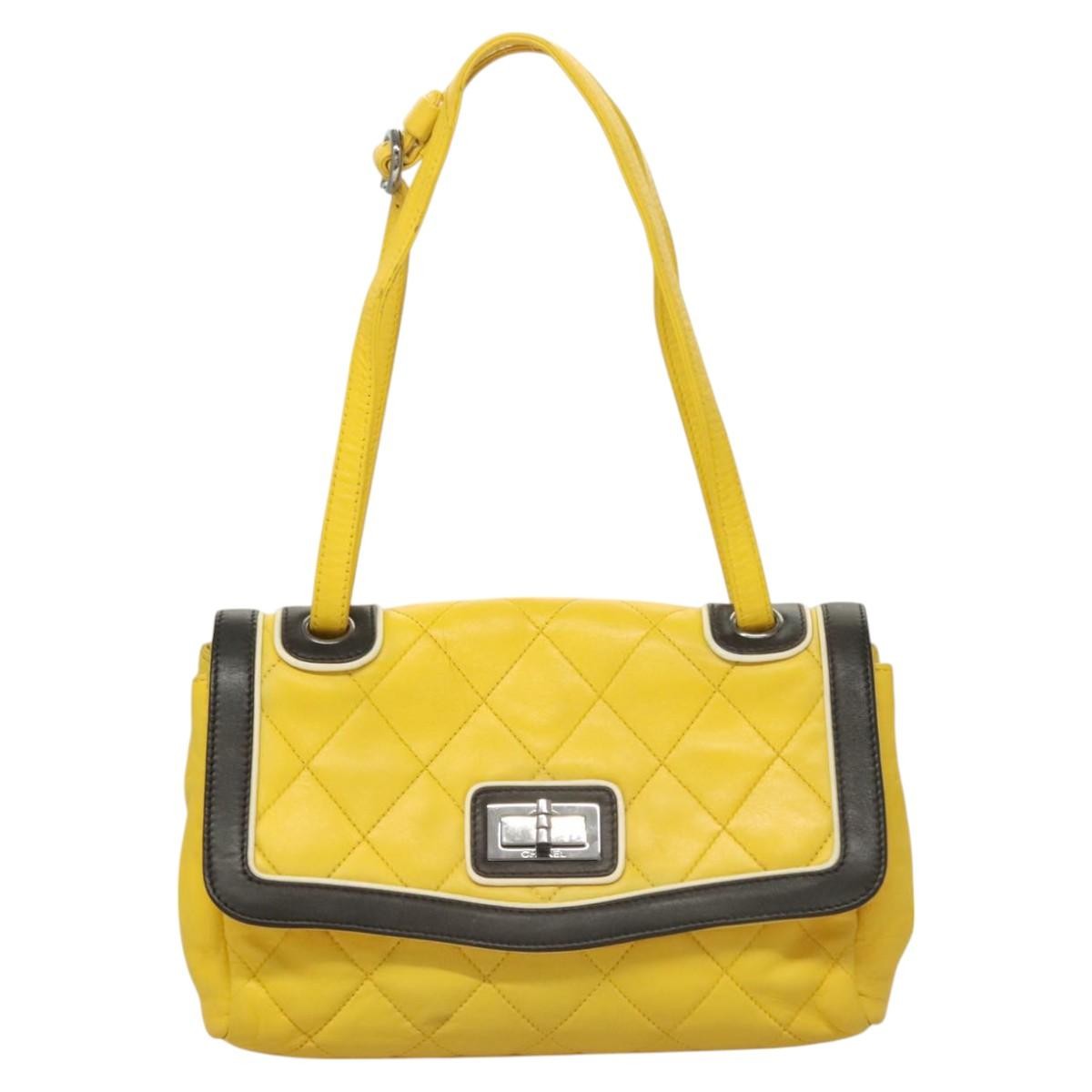 Chanel Two Tone Mademoiselle Lock Flap Quilted Lambskin Yellow Leather Shoulder Bag Bag (Pre-Owned)