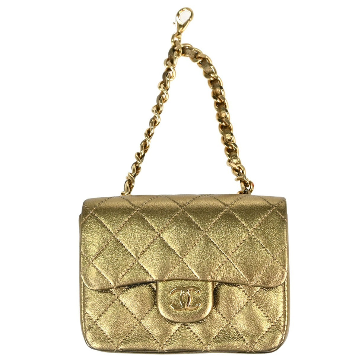 Chanel Vintage Flap Bag Charm Quilted Lambskin Gold Leather Clutche & Pouche Bag (Pre-Owned)