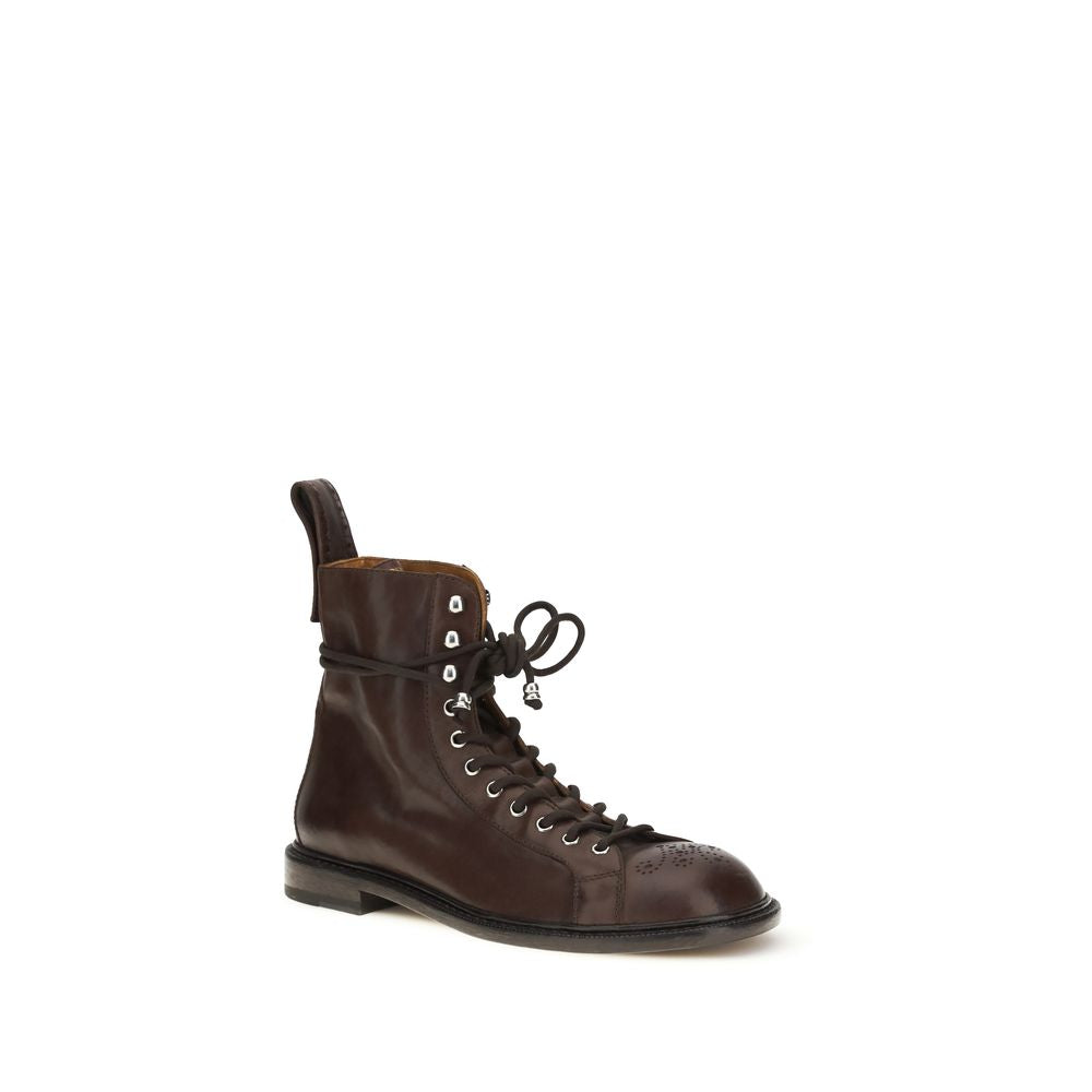 Versace Brown Calf Leather Bos Taurus Lace-Up Men's Boots