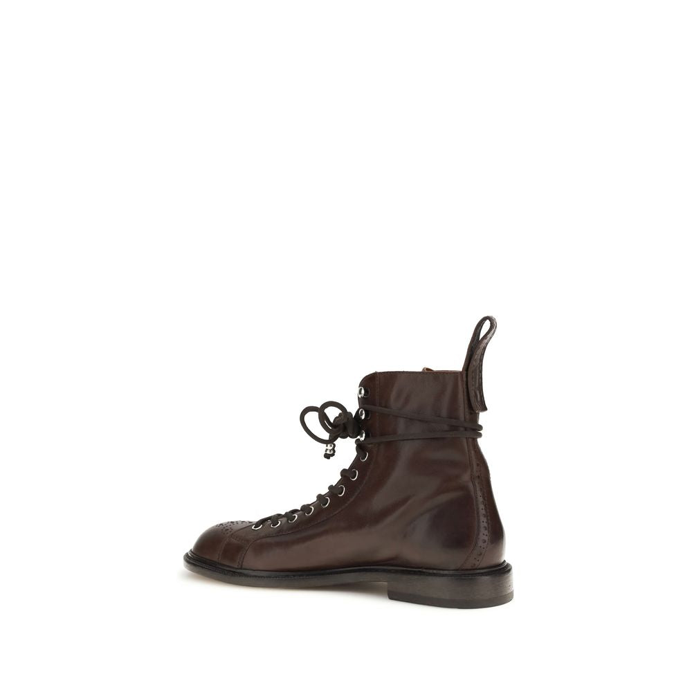 Versace Brown Calf Leather Bos Taurus Lace-Up Men's Boots