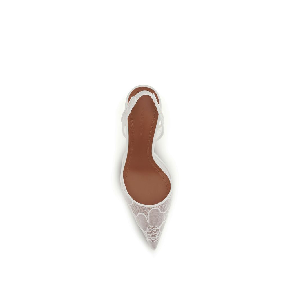 Amina Muaddi White Fabric Mid Heel Women's Pumps