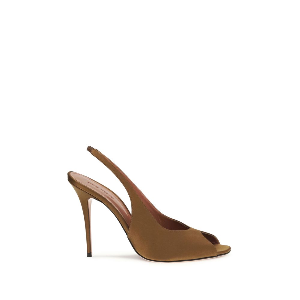 Amina Muaddi Brown Silk Stiletto Heel Women's Sandals
