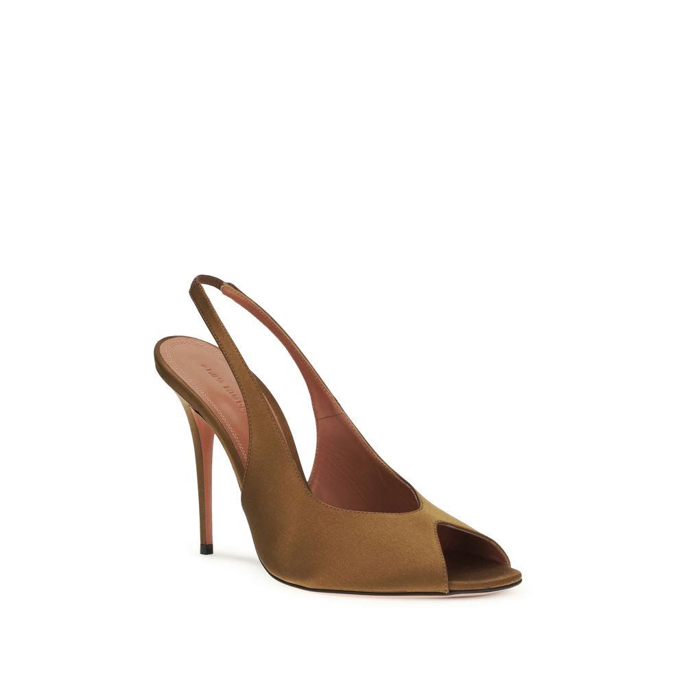 Amina Muaddi Brown Silk Stiletto Heel Women's Sandals