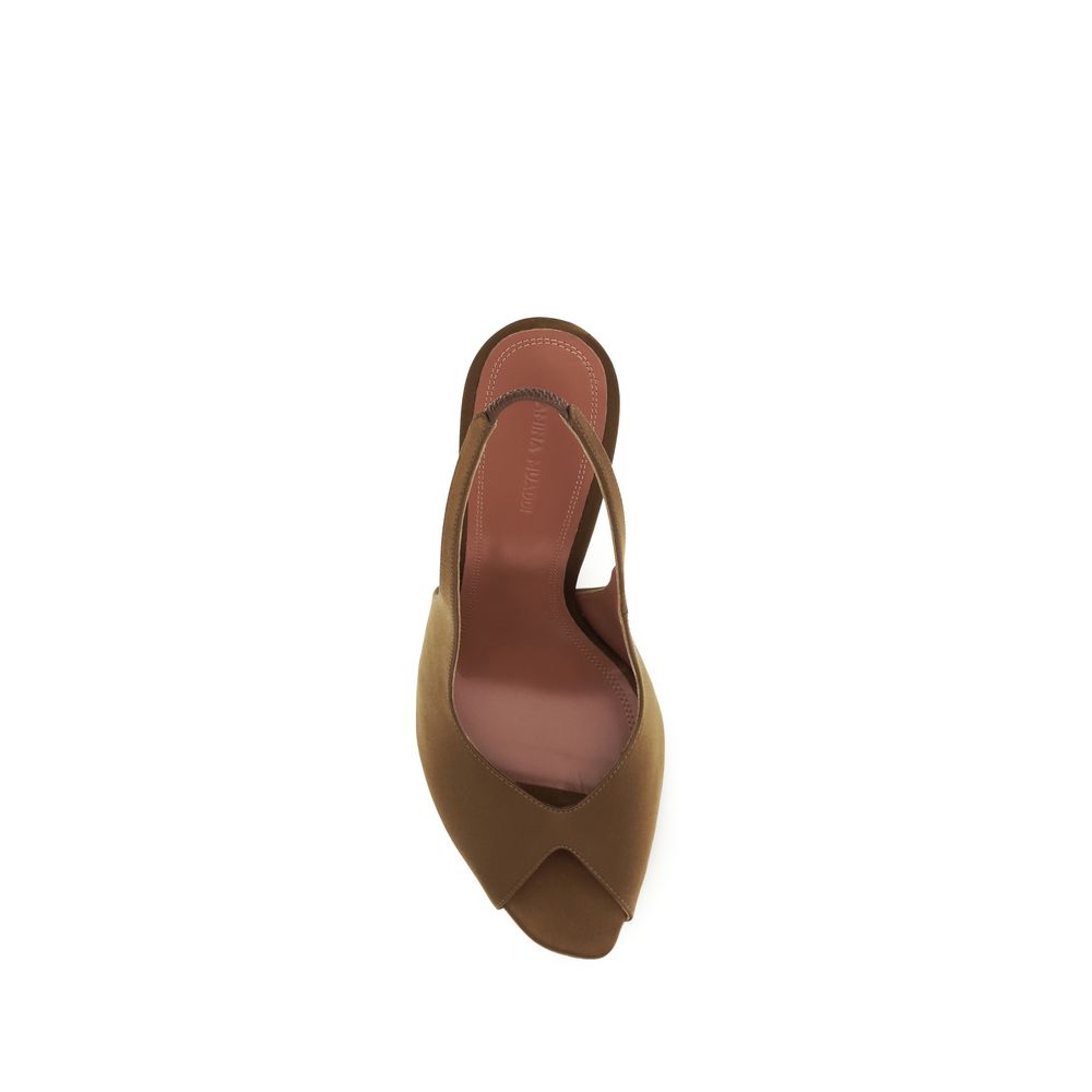 Amina Muaddi Brown Silk Stiletto Heel Women's Sandals