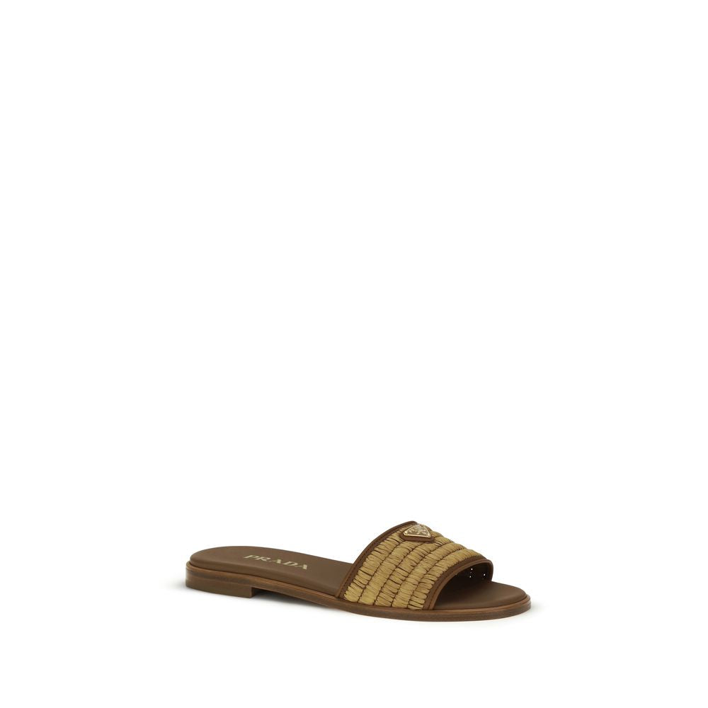 Prada Brown Raffia Women's Slippers