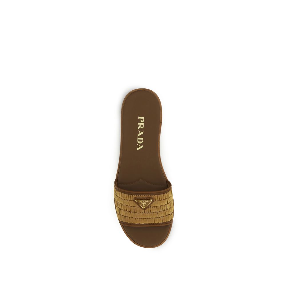 Prada Brown Raffia Women's Slippers