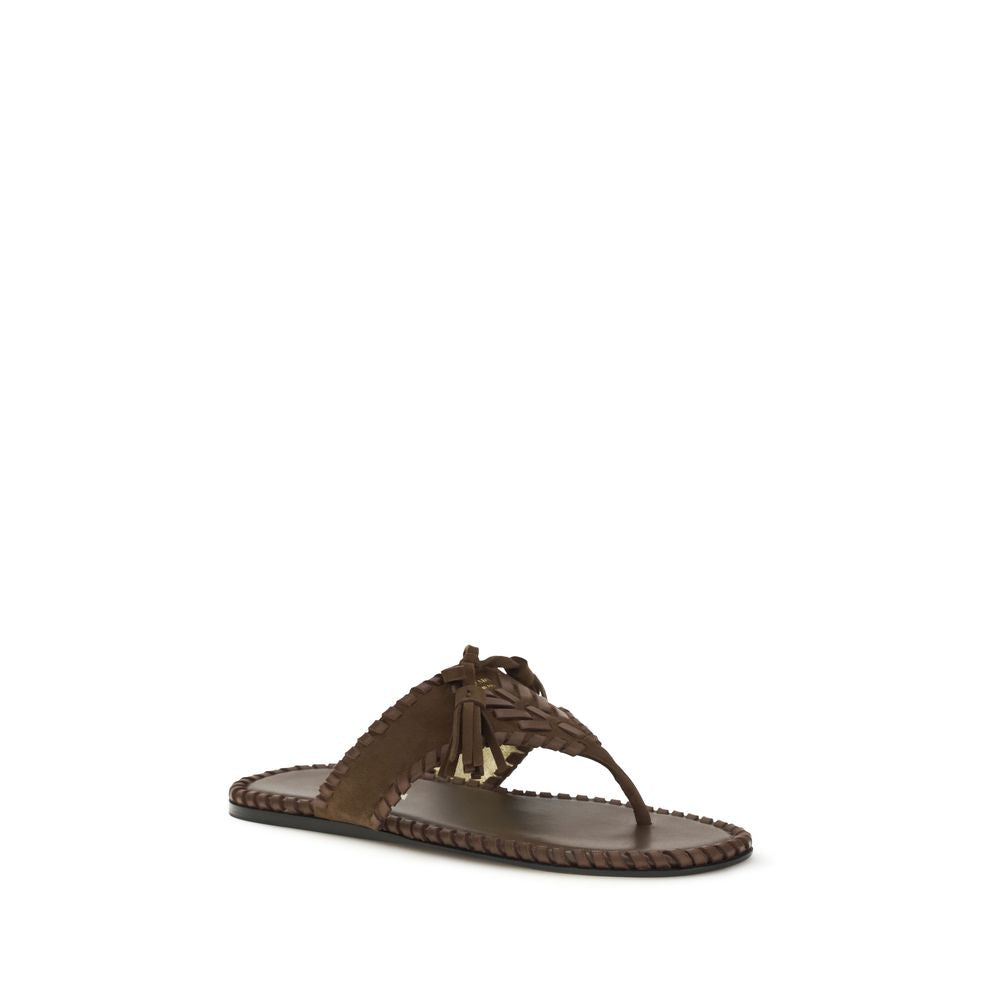 Prada Brown Calf Leather Bos Taurus Flat Women's Sandals
