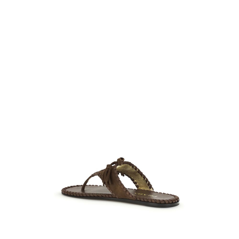 Prada Brown Calf Leather Bos Taurus Flat Women's Sandals