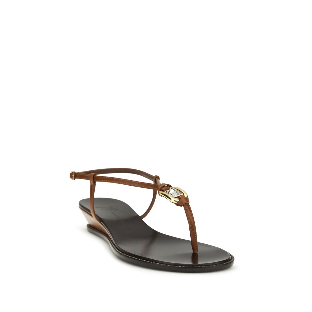 Giuseppe Zanotti Brown Calf Leather Bos Taurus Wedge Women's Sandals