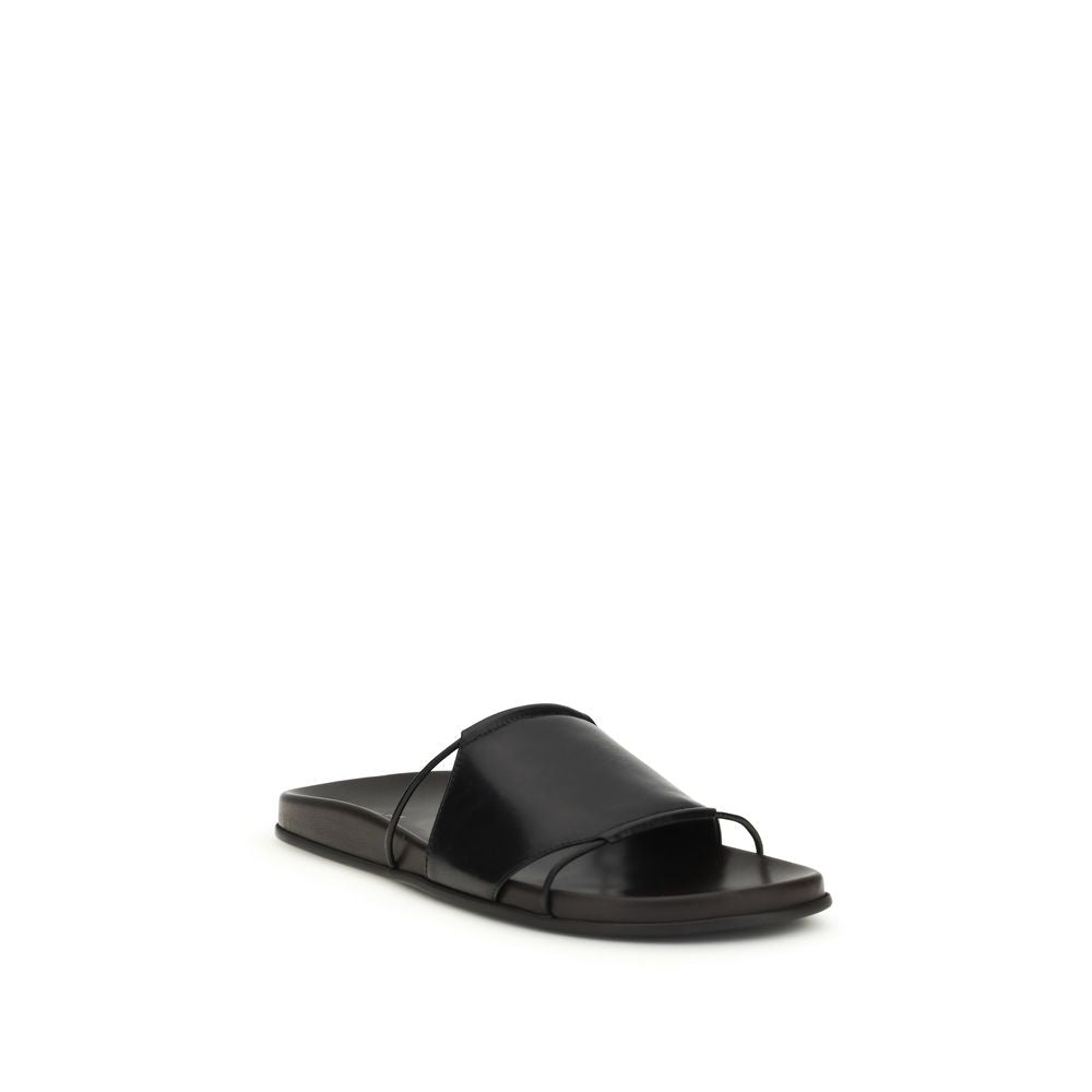 The Row Black Calf Leather Bos Taurus Flat Women's Sandals