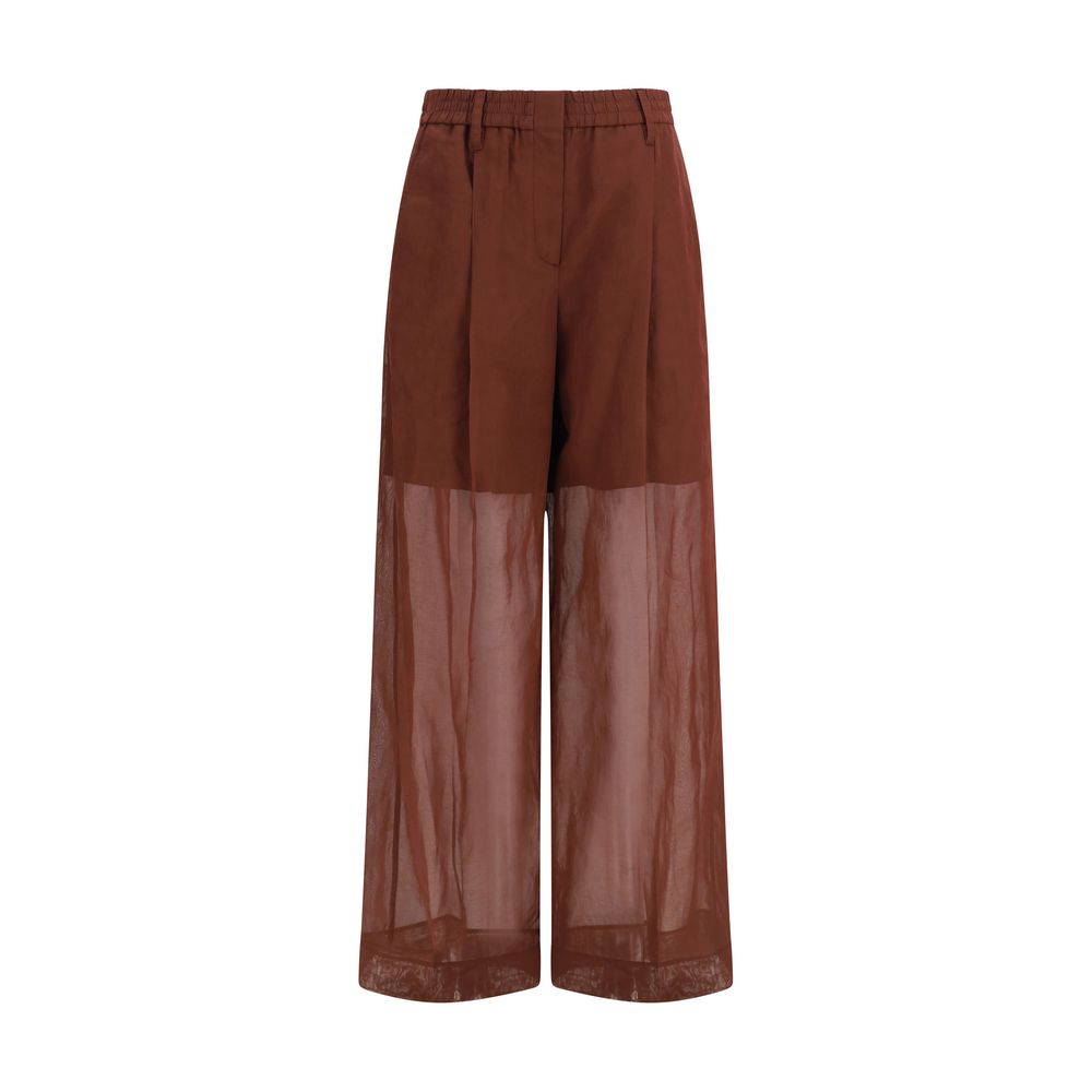 Brunello Cucinelli Brown Cotton Casual Women's Pants
