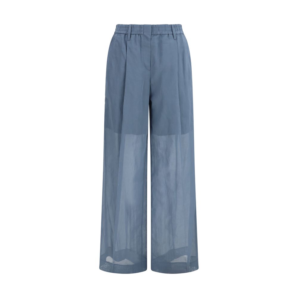 Brunello Cucinelli Blue Cotton Casual Women's Pants