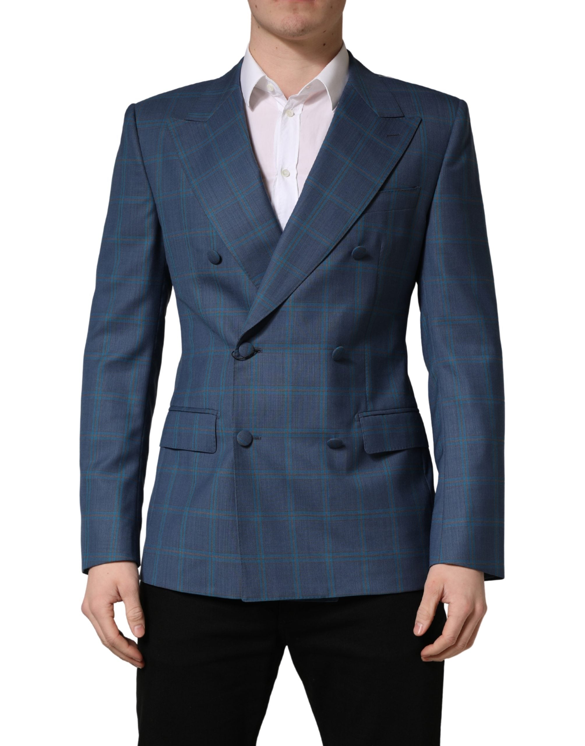 Dolce & Gabbana Blue Checked Double Breasted Men Suit Men's Jacket