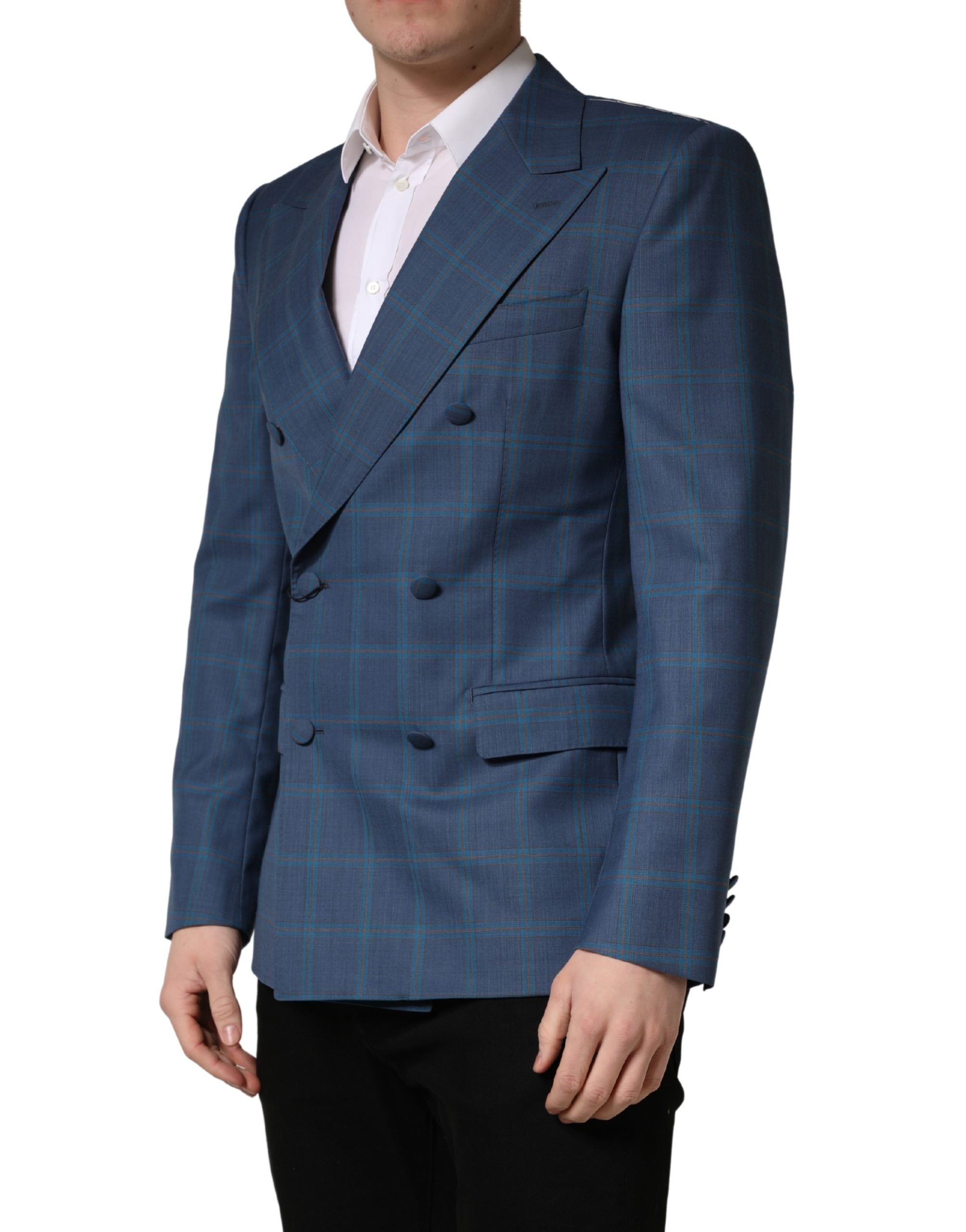 Dolce & Gabbana Blue Checked Double Breasted Men Suit Men's Jacket