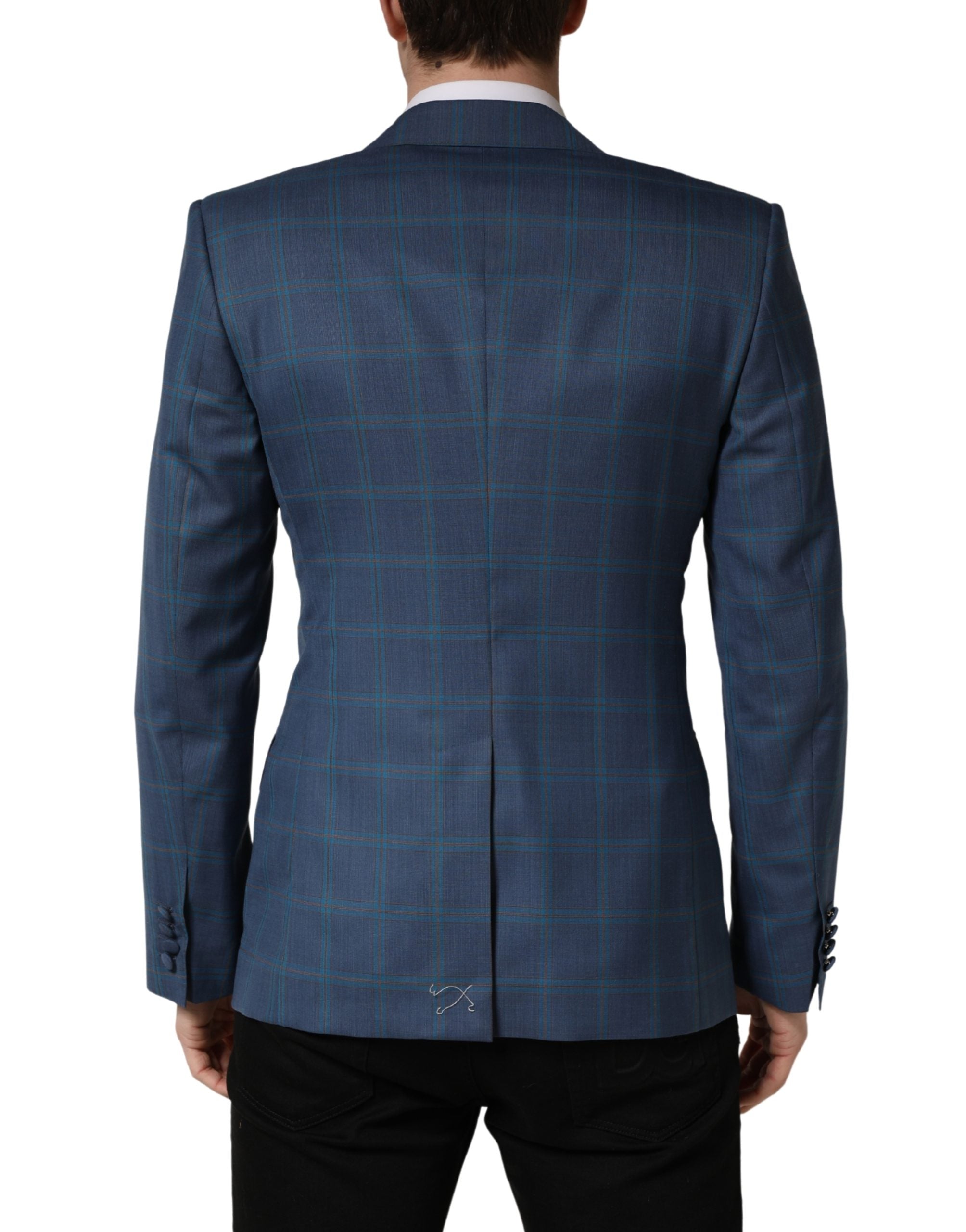 Dolce & Gabbana Blue Checked Double Breasted Men Suit Men's Jacket
