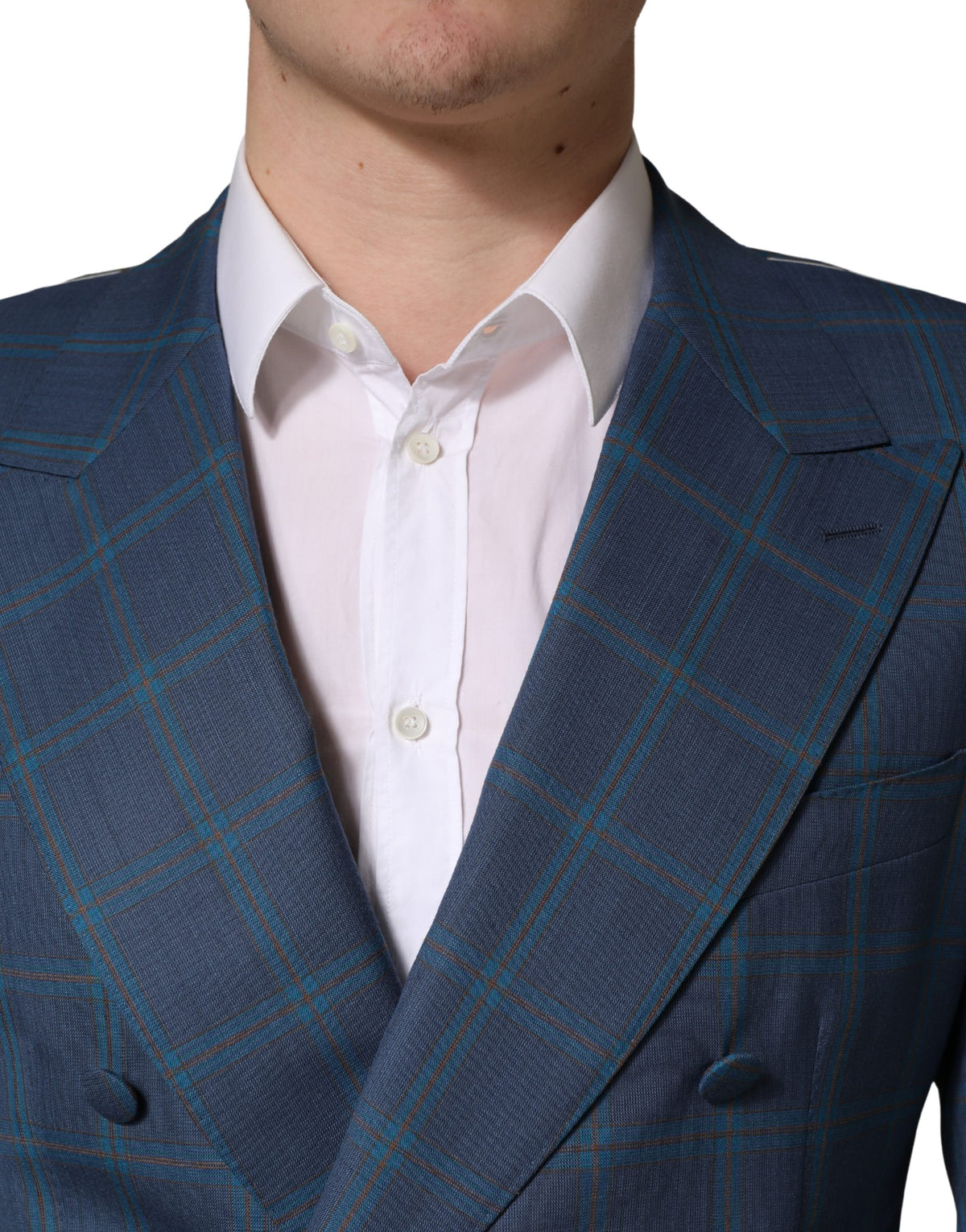 Dolce & Gabbana Blue Checked Double Breasted Men Suit Men's Jacket