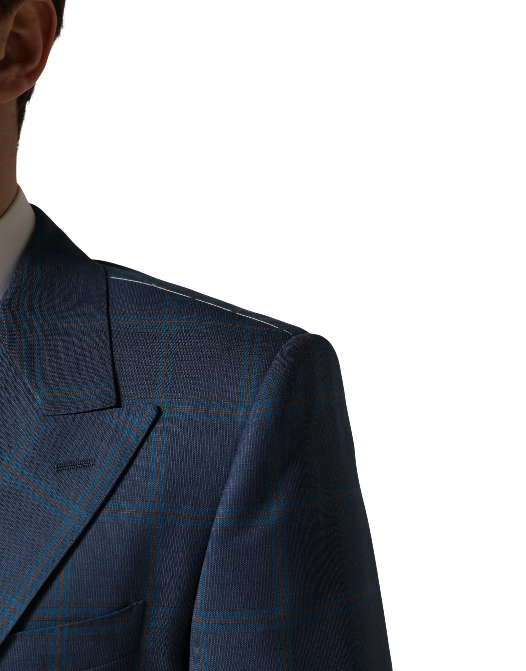 Dolce & Gabbana Blue Checked Double Breasted Men Suit Men's Jacket