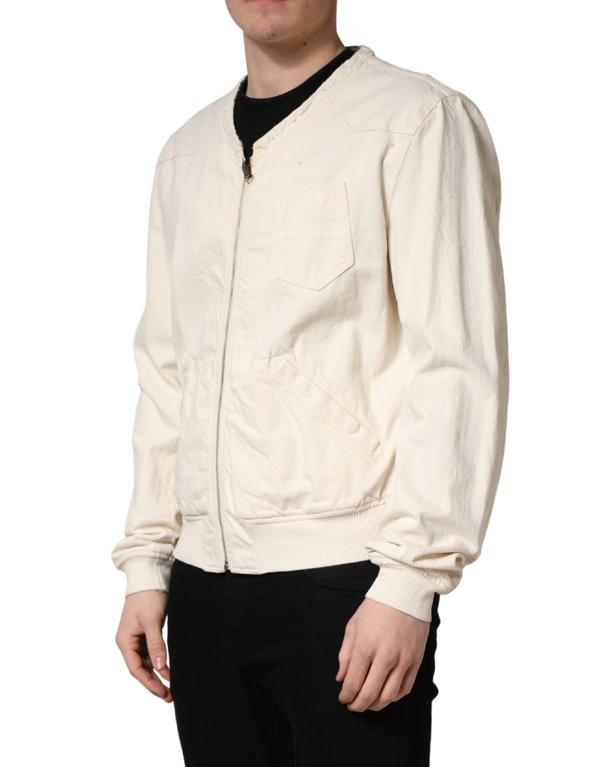 Dolce & Gabbana Off White Cotton FullZip Denim Blouson Men's Jacket (Pre-Owned)