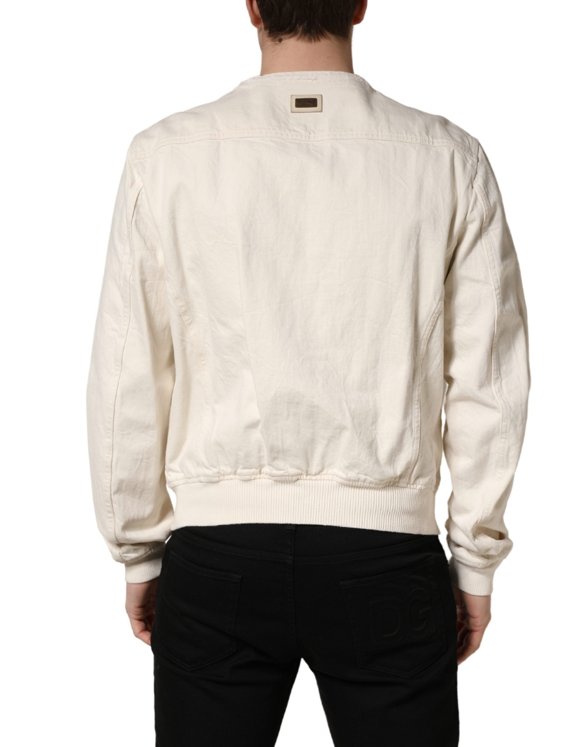 Dolce & Gabbana Off White Cotton FullZip Denim Blouson Men's Jacket (Pre-Owned)
