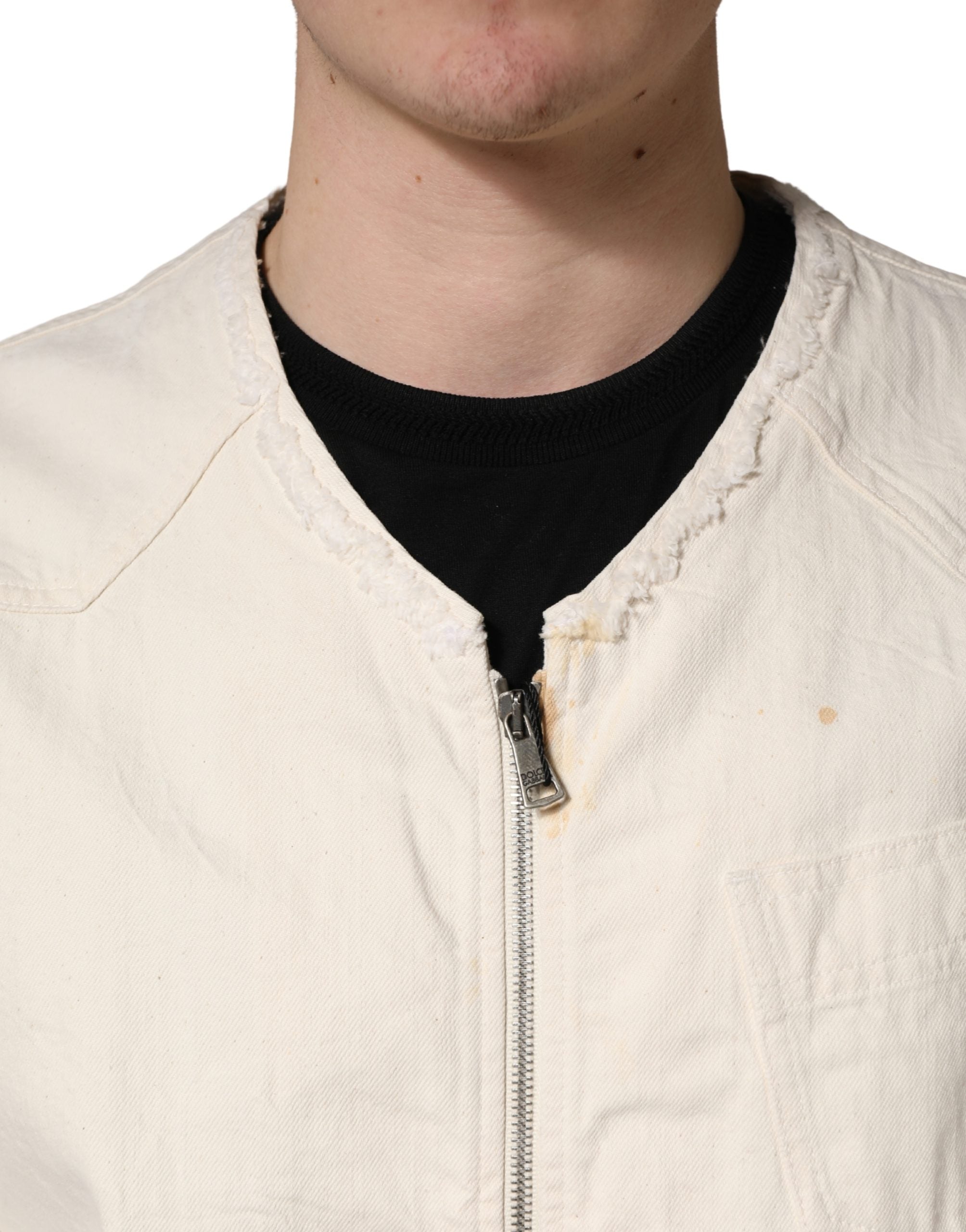 Dolce & Gabbana Off White Cotton FullZip Denim Blouson Men's Jacket (Pre-Owned)