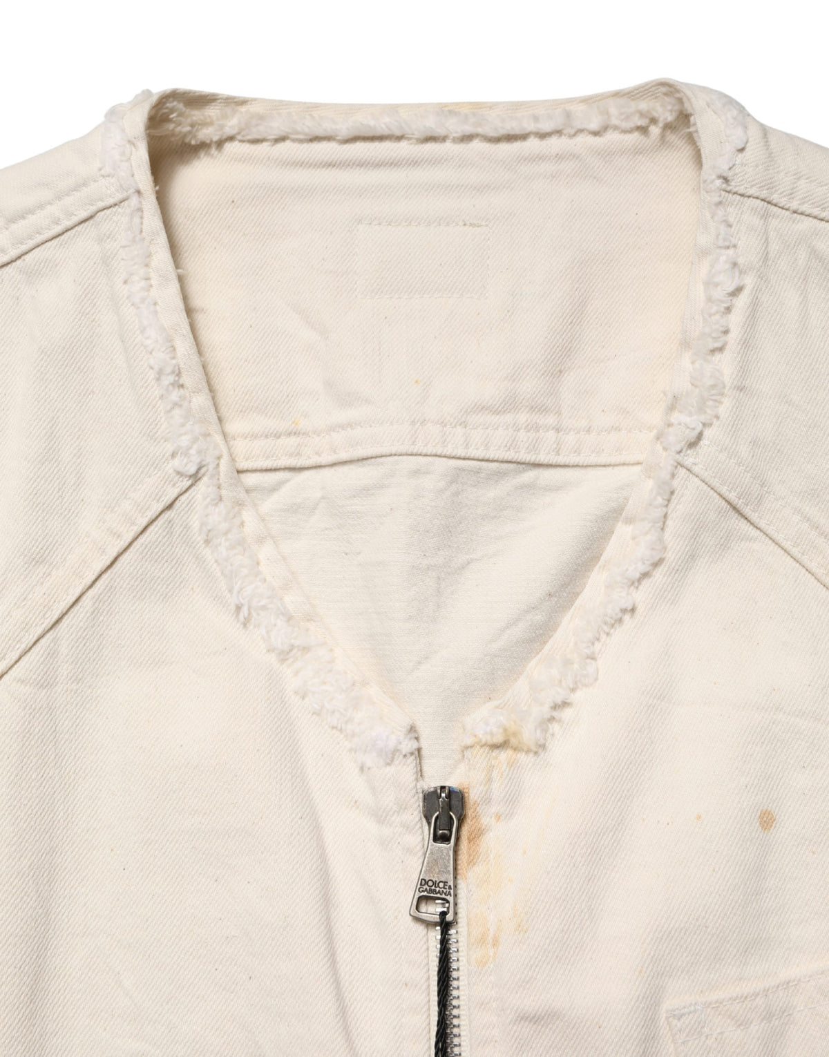 Dolce & Gabbana Off White Cotton FullZip Denim Blouson Men's Jacket (Pre-Owned)
