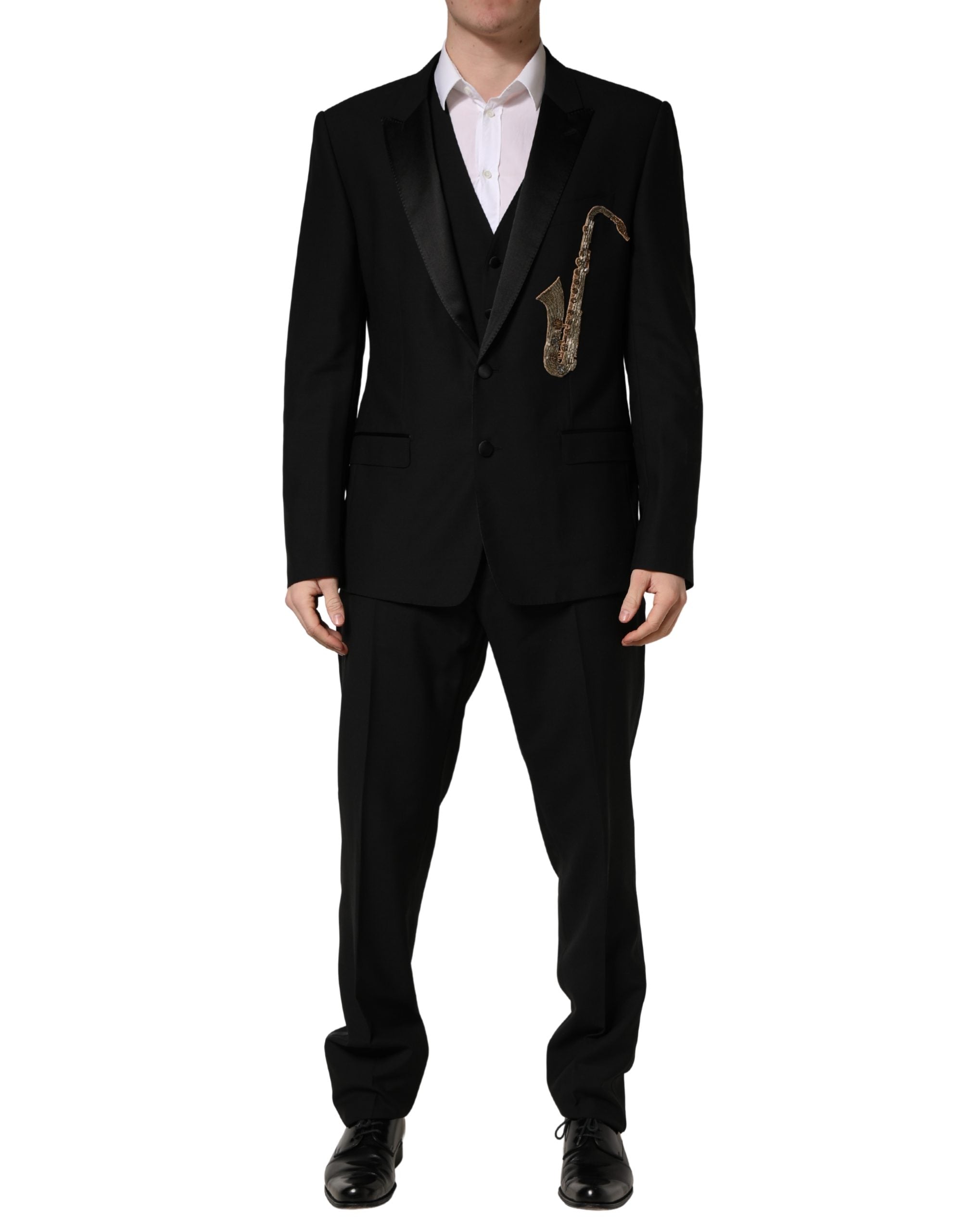 Dolce & Gabbana Black Wool Silk Saxophone Slim Fit 3Pc Men's Suit