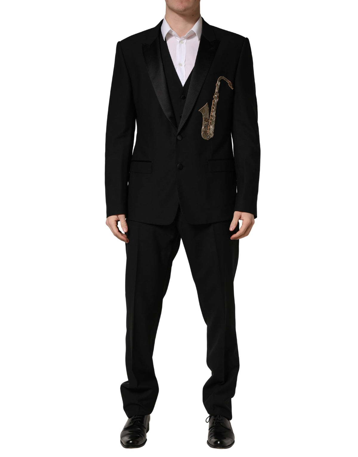 Dolce & Gabbana Black Wool Silk Saxophone Slim Fit 3Pc Men's Suit