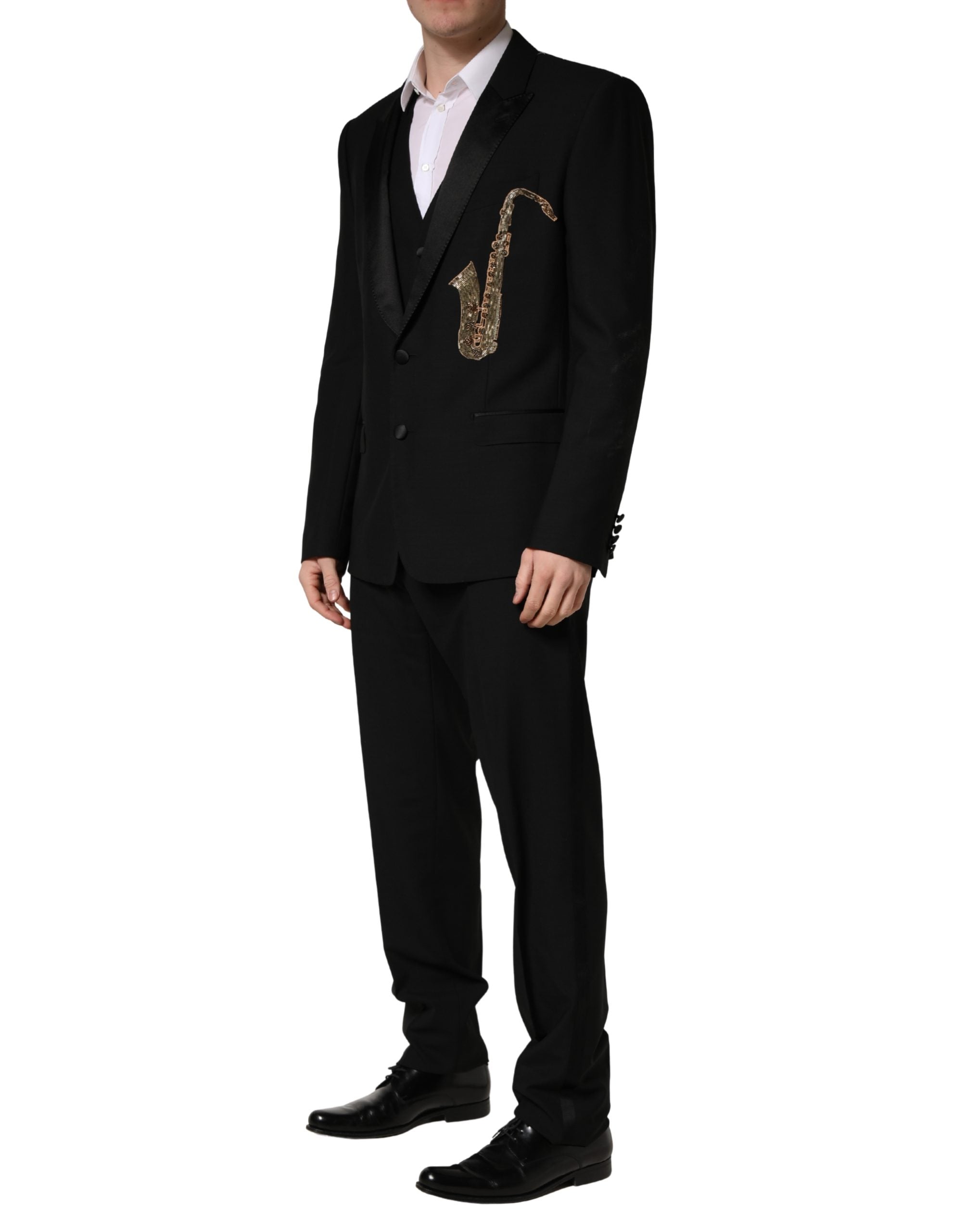 Dolce & Gabbana Black Wool Silk Saxophone Slim Fit 3Pc Men's Suit