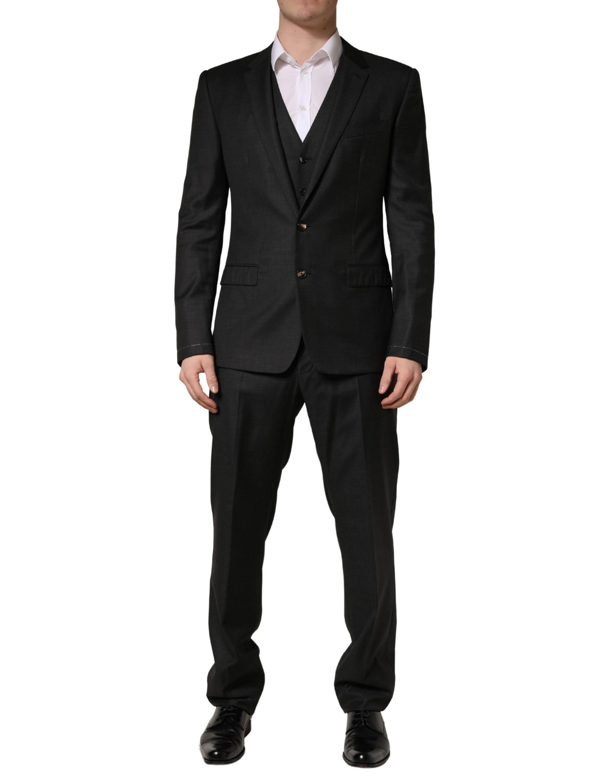 Dolce & Gabbana Dark Gray Wool Slim Fit Formal 3 Piece Men Men's Suit