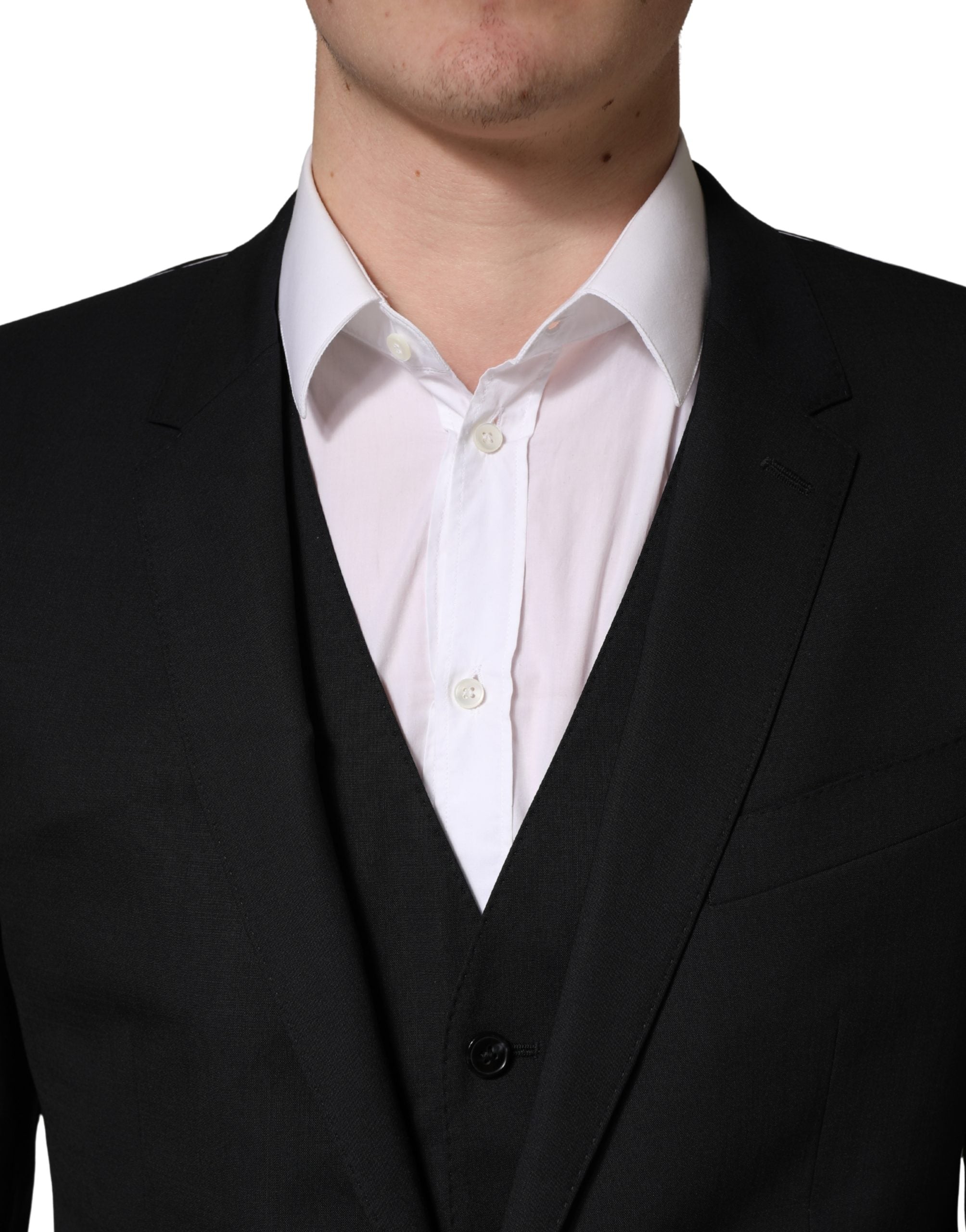 Dolce & Gabbana Black Wool 2 Buttons Formal 3 Piece Men Men's Suit (Pre-Owned)