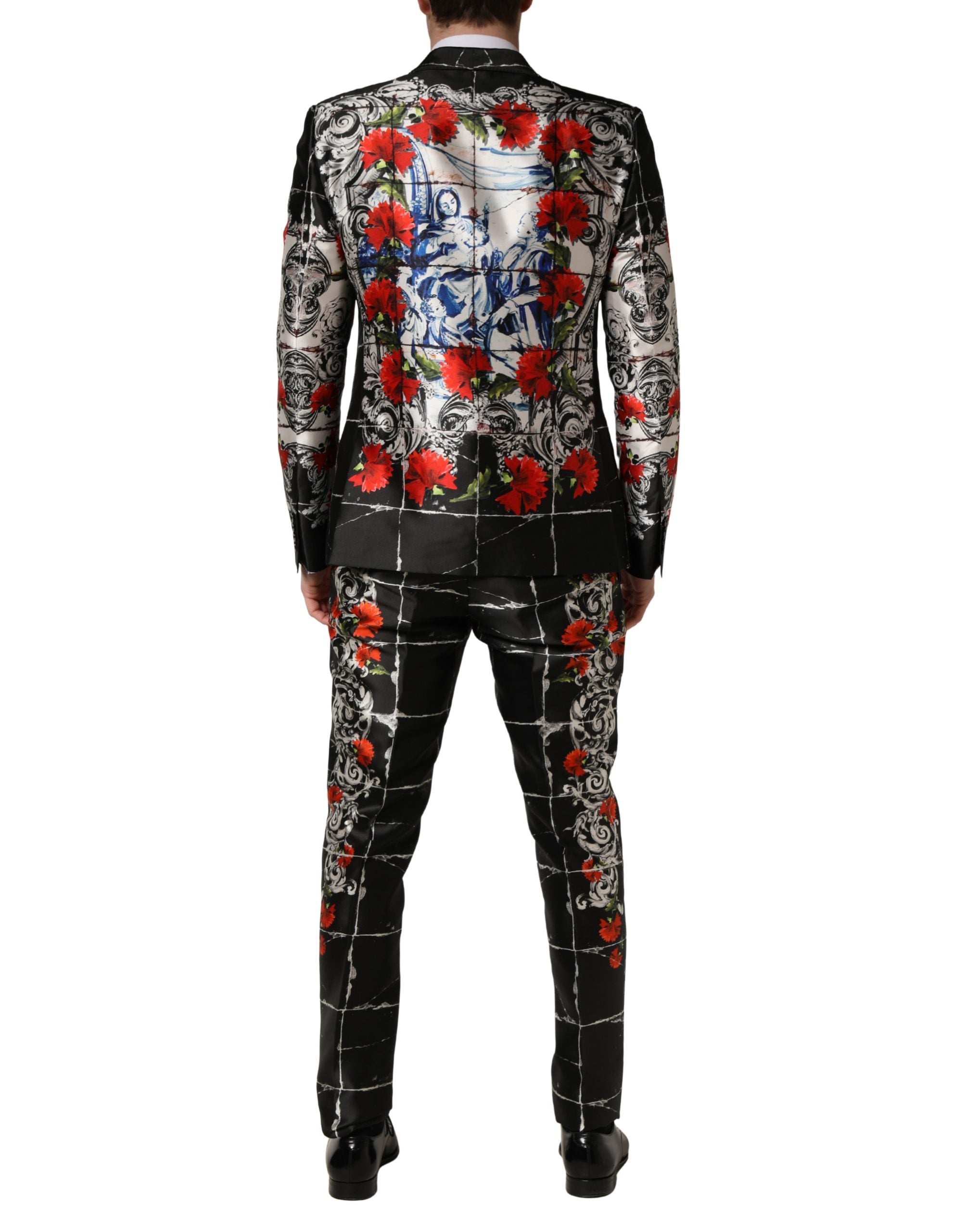 Dolce & Gabbana Black Floral 2 Buttons Formal 3 Piece Men's Suit