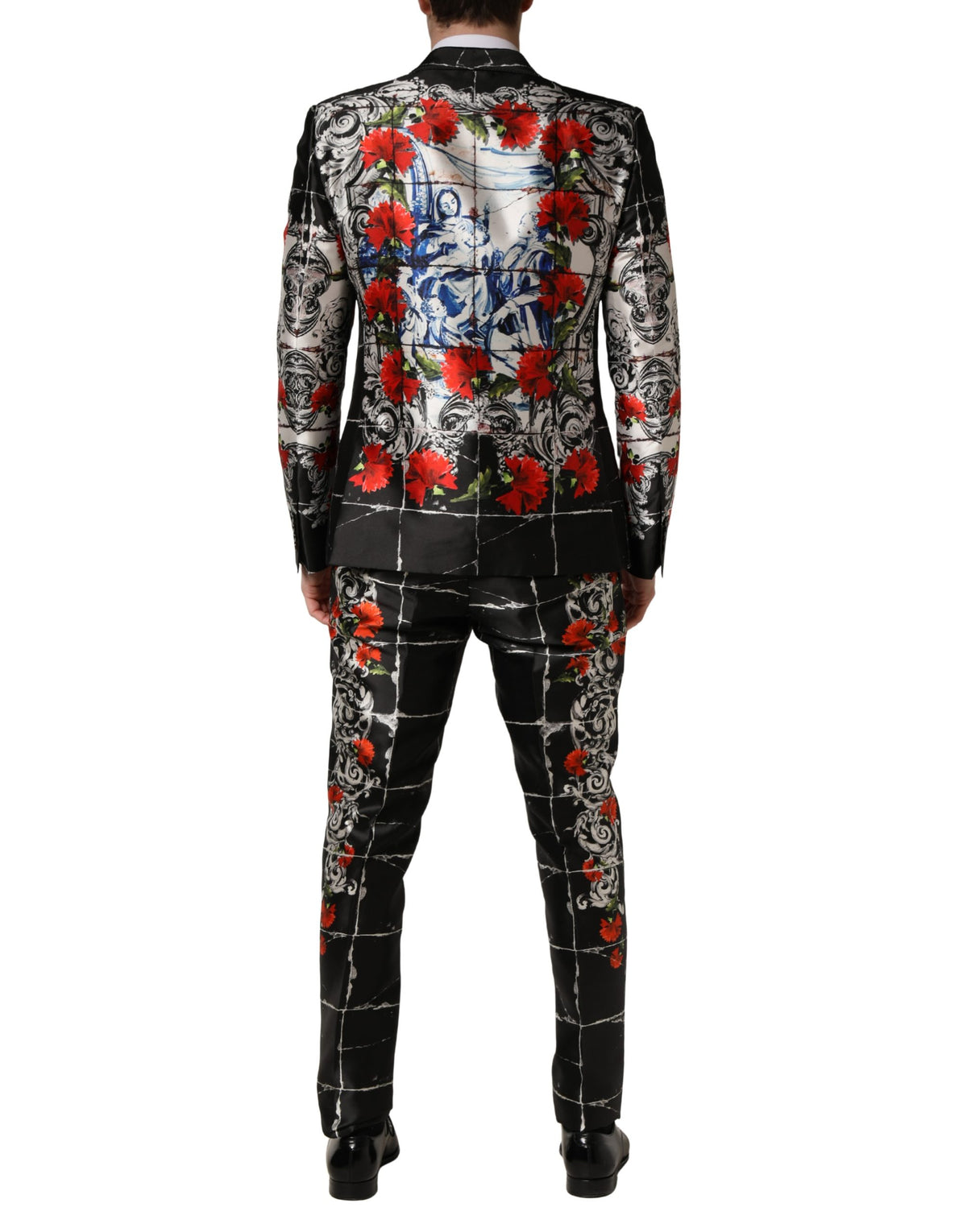 Dolce & Gabbana Black Floral 2 Buttons Formal 3 Piece Men's Suit