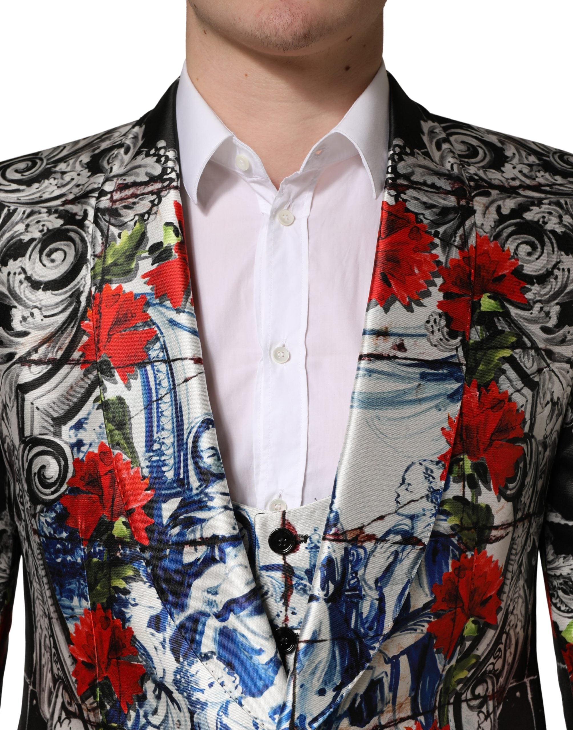 Dolce & Gabbana Black Floral 2 Buttons Formal 3 Piece Men's Suit
