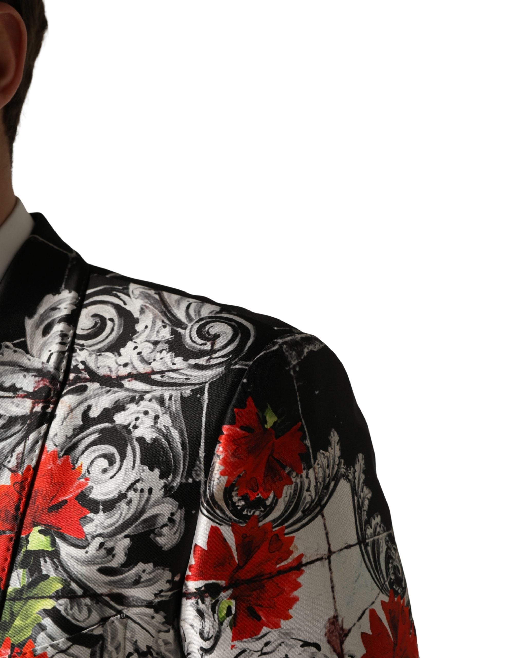 Dolce & Gabbana Black Floral 2 Buttons Formal 3 Piece Men's Suit