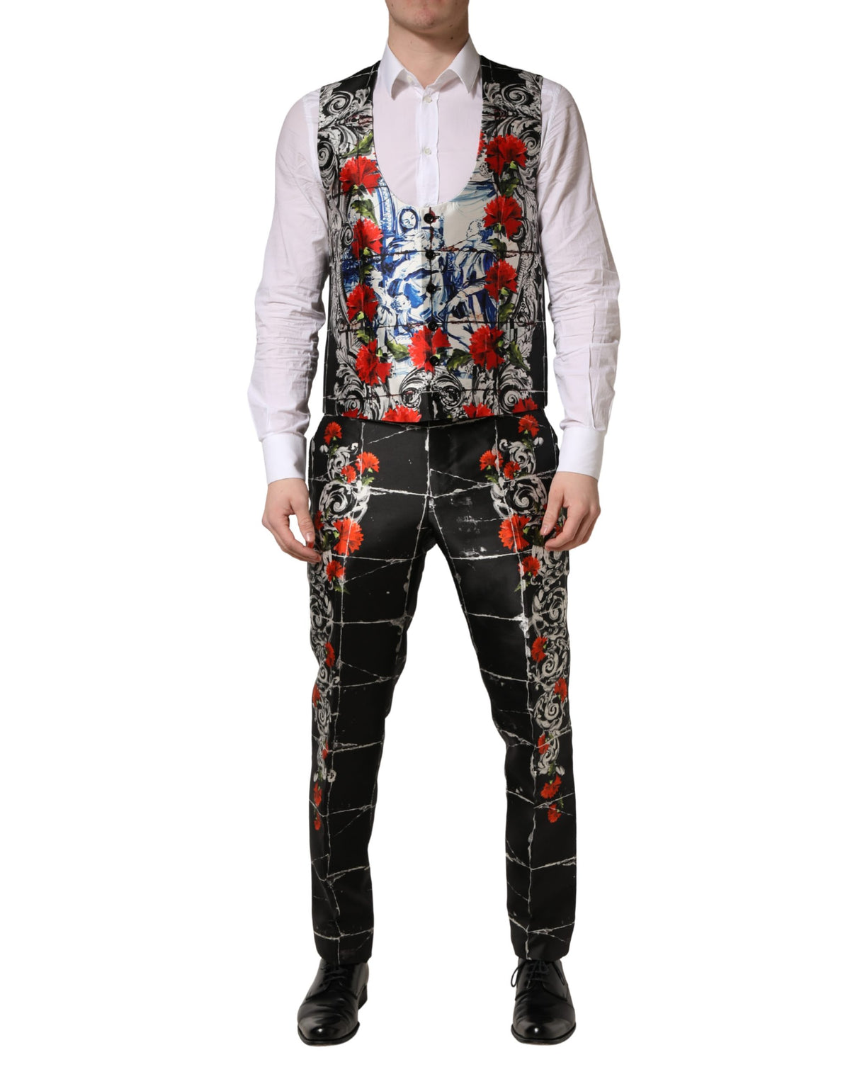 Dolce & Gabbana Black Floral 2 Buttons Formal 3 Piece Men's Suit